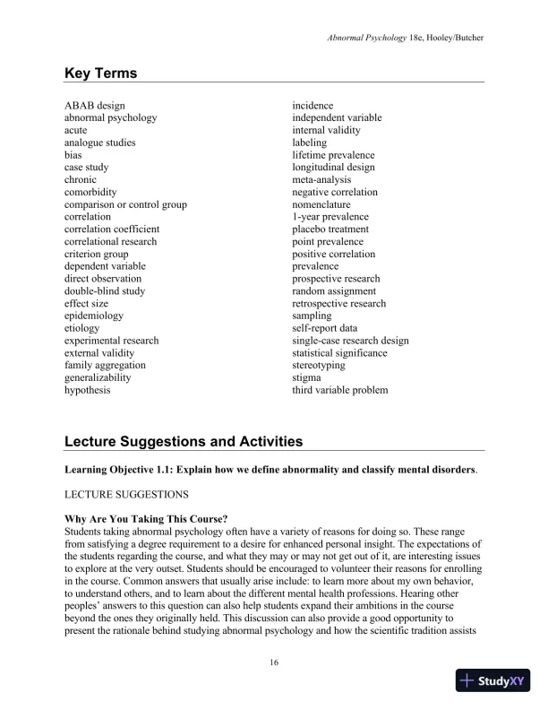 Lecture Notes For Abnormal Psychology, 18th Edition - Page 18 preview image