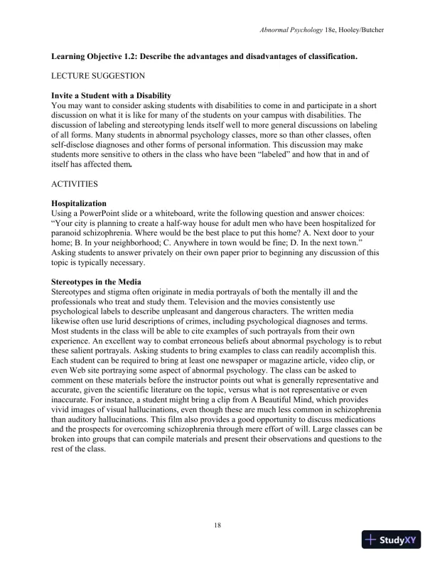 Lecture Notes For Abnormal Psychology, 18th Edition - Page 20 preview image