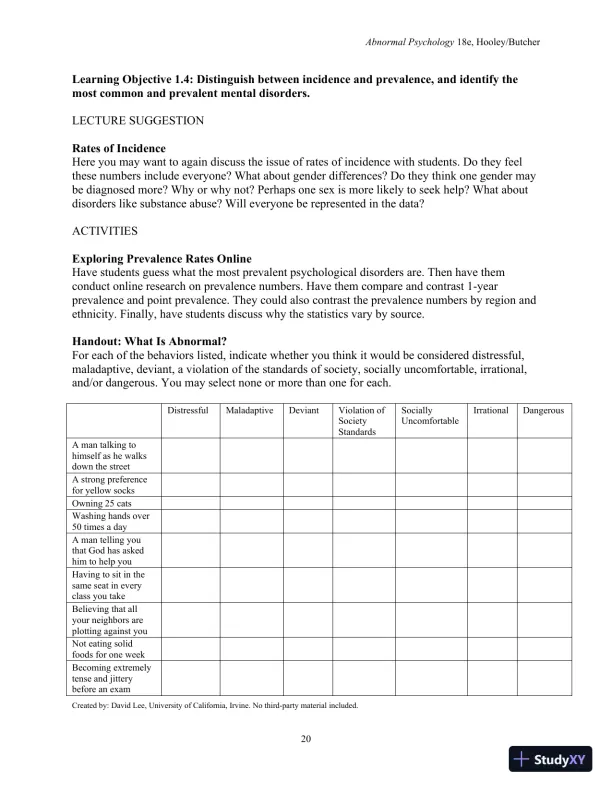 Lecture Notes For Abnormal Psychology, 18th Edition - Page 22 preview image