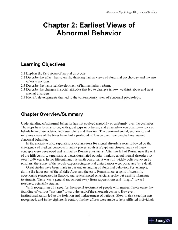 Lecture Notes For Abnormal Psychology, 18th Edition - Page 27 preview image