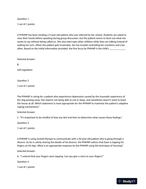 NRNP6640 Psychotherapy Final Exam With Answers (76 Solved Questions) - Page 3 preview image