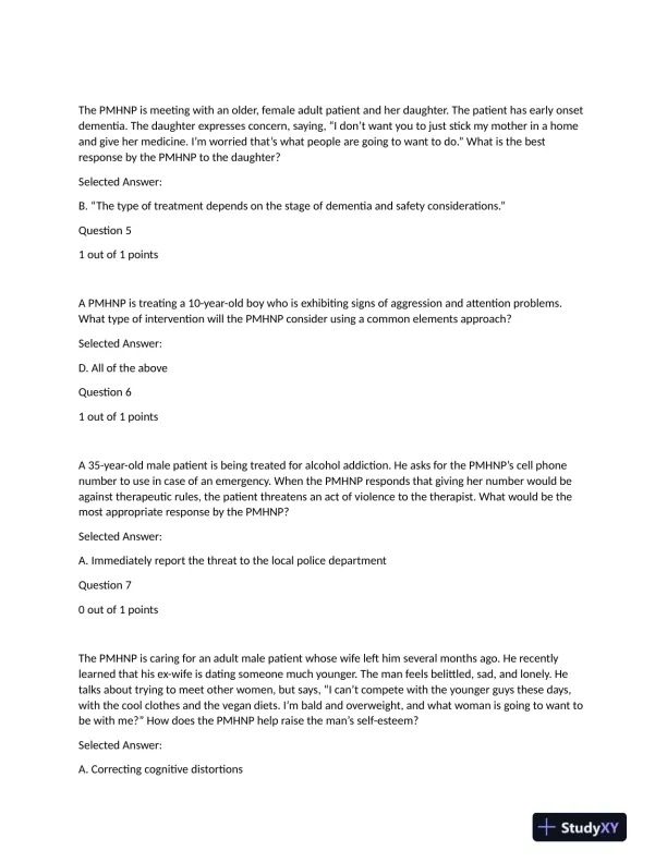 NRNP6640 Psychotherapy Final Exam With Answers (76 Solved Questions) - Page 4 preview image