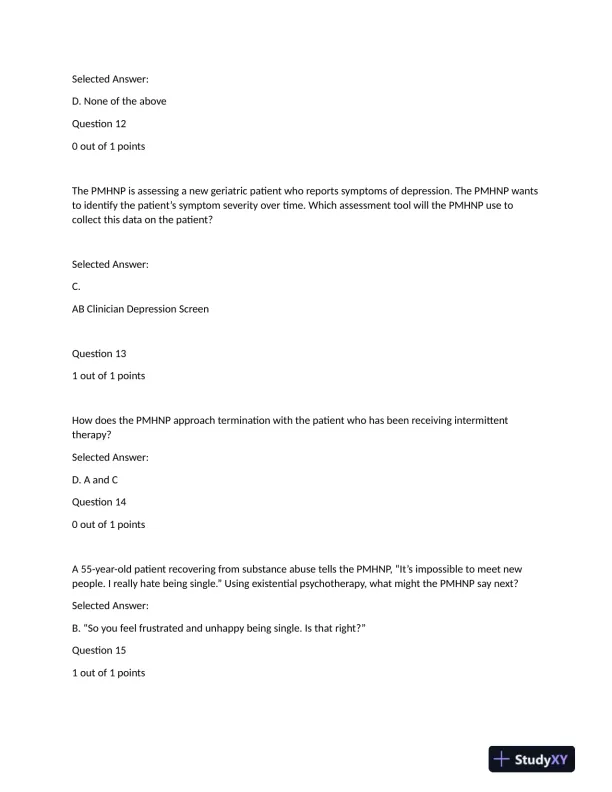 NRNP6640 Psychotherapy Final Exam With Answers (76 Solved Questions) - Page 6 preview image
