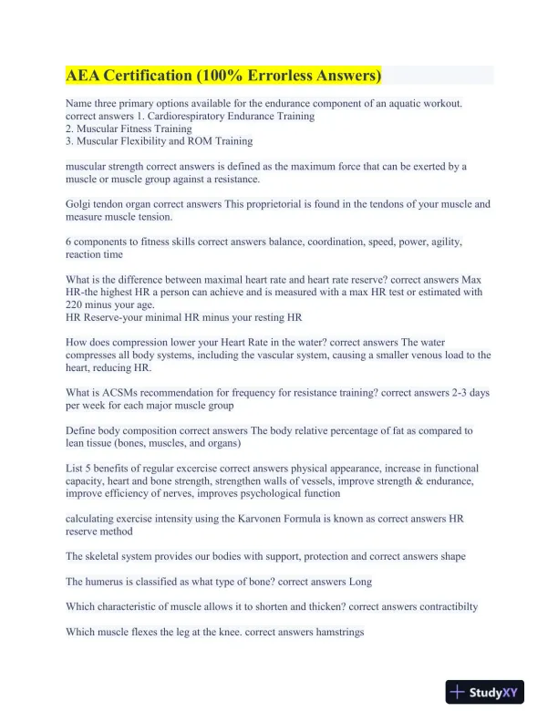 AEA Cardiovascular Certification Exam With Answers (430 Solved Questions) - Page 1 preview image