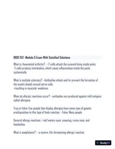 2024 BIOD 152 - Portage Learning Anatomy and Physiology Module 1-7 Exam With Answers (86 Solved Questions) - Page 1 preview image