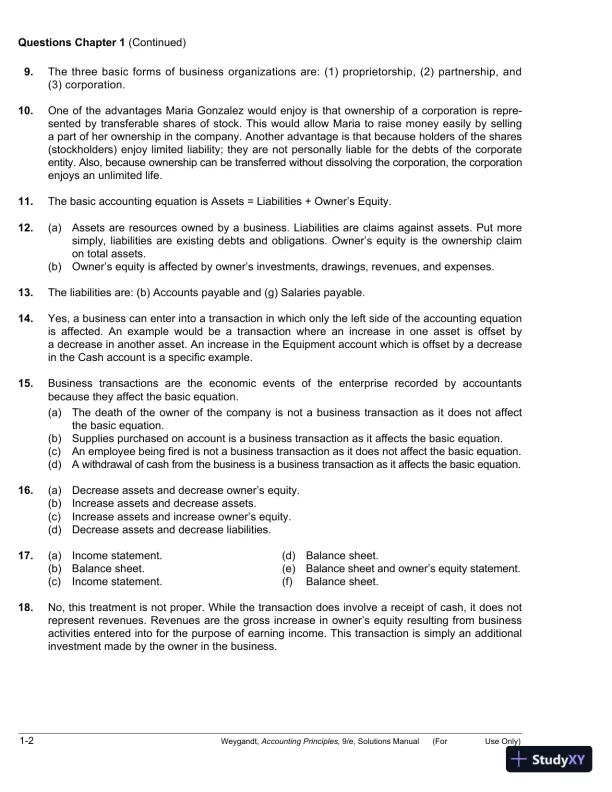 Solution Manual for Accounting Principles, 9th Edition - Page 3 preview image