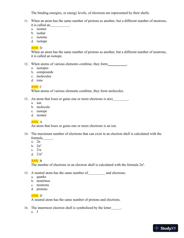 Test Bank for Radiologic Science for Technologists: Physics, Biology, and Protection, 12th Edition (Chapters 1-40) - Page 12 preview image