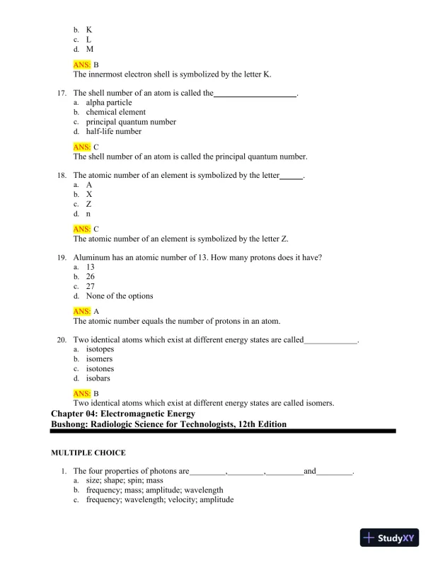 Test Bank for Radiologic Science for Technologists: Physics, Biology, and Protection, 12th Edition (Chapters 1-40) - Page 13 preview image