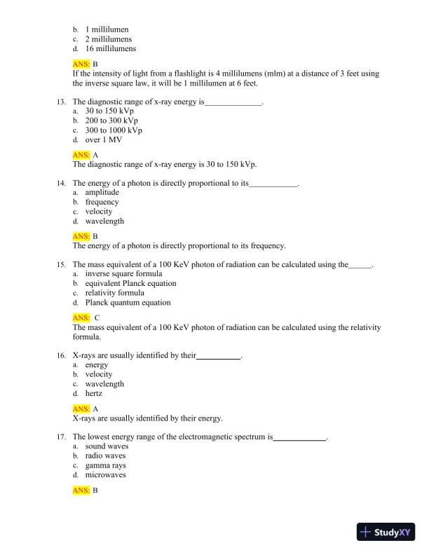 Test Bank for Radiologic Science for Technologists: Physics, Biology, and Protection, 12th Edition (Chapters 1-40) - Page 16 preview image