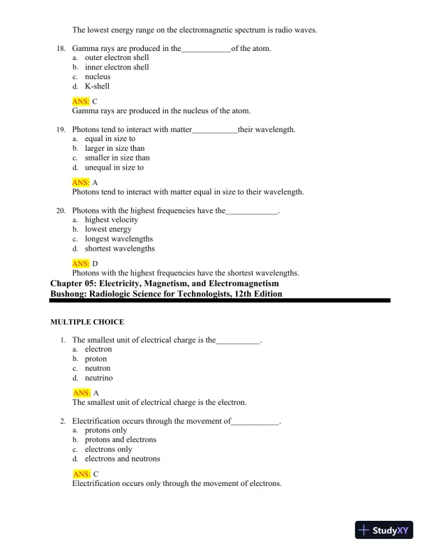 Test Bank for Radiologic Science for Technologists: Physics, Biology, and Protection, 12th Edition (Chapters 1-40) - Page 17 preview image