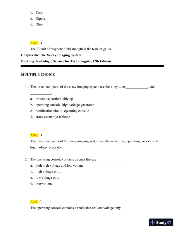 Test Bank for Radiologic Science for Technologists: Physics, Biology, and Protection, 12th Edition (Chapters 1-40) - Page 23 preview image