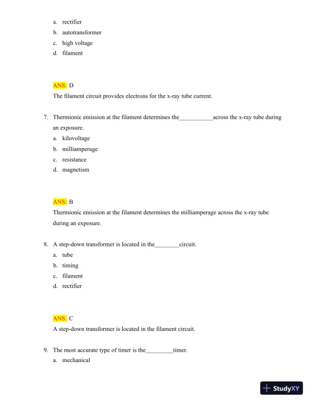 Test Bank for Radiologic Science for Technologists: Physics, Biology, and Protection, 12th Edition (Chapters 1-40) - Page 25 preview image
