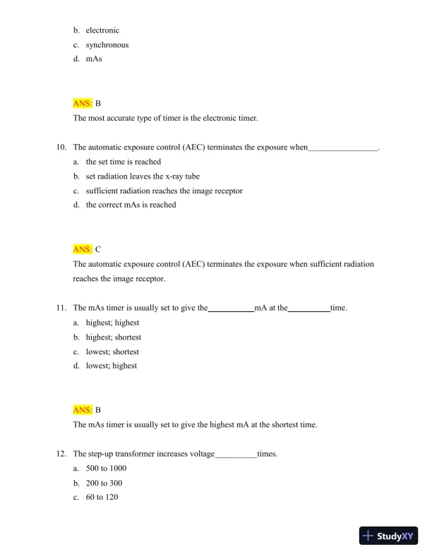 Test Bank for Radiologic Science for Technologists: Physics, Biology, and Protection, 12th Edition (Chapters 1-40) - Page 26 preview image