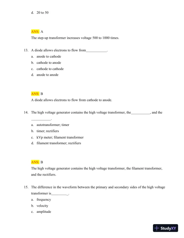 Test Bank for Radiologic Science for Technologists: Physics, Biology, and Protection, 12th Edition (Chapters 1-40) - Page 27 preview image
