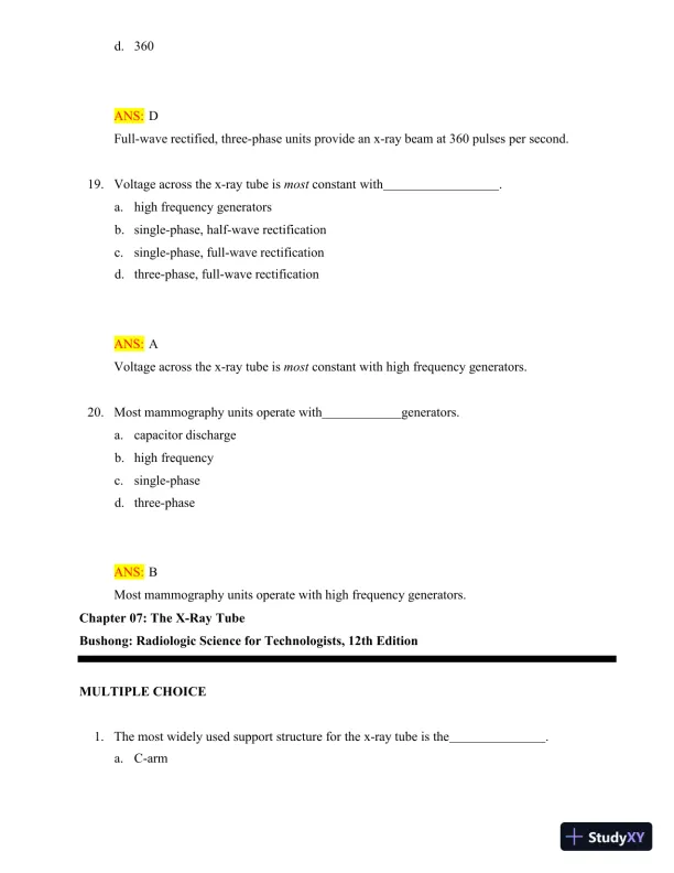 Test Bank for Radiologic Science for Technologists: Physics, Biology, and Protection, 12th Edition (Chapters 1-40) - Page 29 preview image