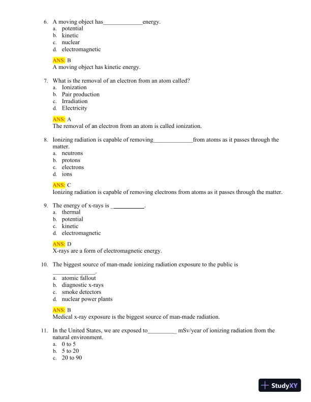 Test Bank for Radiologic Science for Technologists: Physics, Biology, and Protection, 12th Edition (Chapters 1-40) - Page 4 preview image