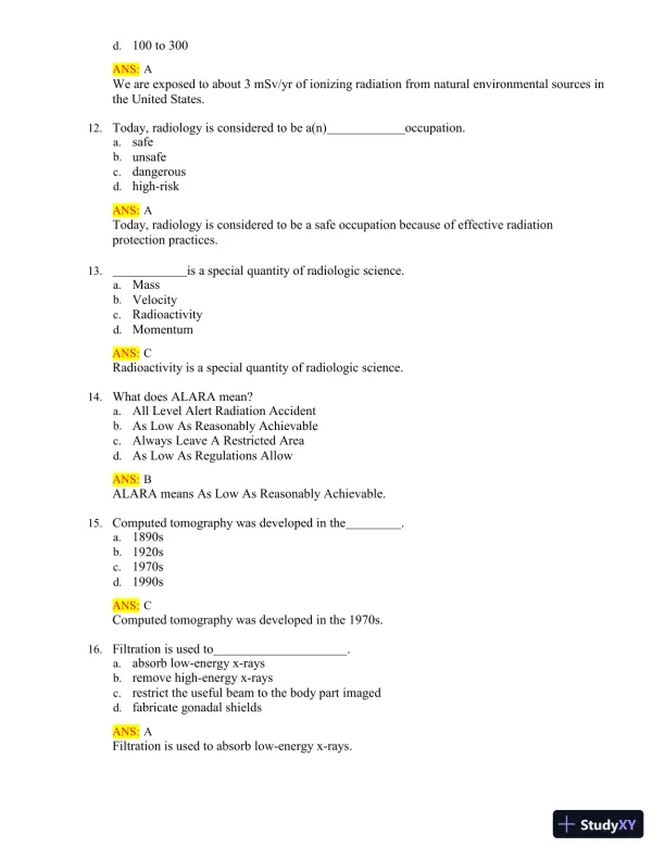 Test Bank for Radiologic Science for Technologists: Physics, Biology, and Protection, 12th Edition (Chapters 1-40) - Page 5 preview image