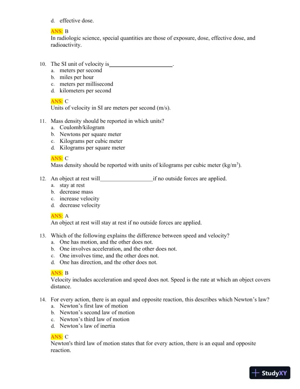 Test Bank for Radiologic Science for Technologists: Physics, Biology, and Protection, 12th Edition (Chapters 1-40) - Page 8 preview image