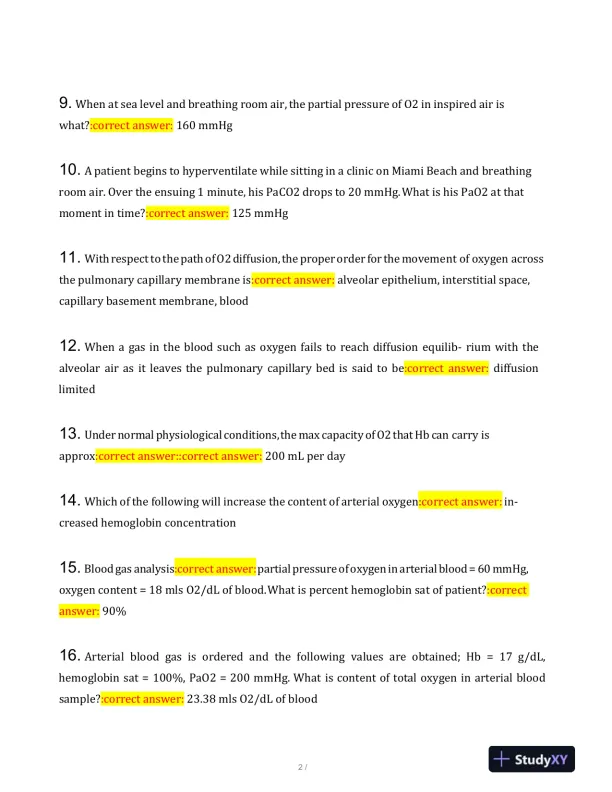 2024 GMS6402 Medical Pulmonary Physiology Practice Exam With Answers (79 Solved Questions) - Page 3 preview image