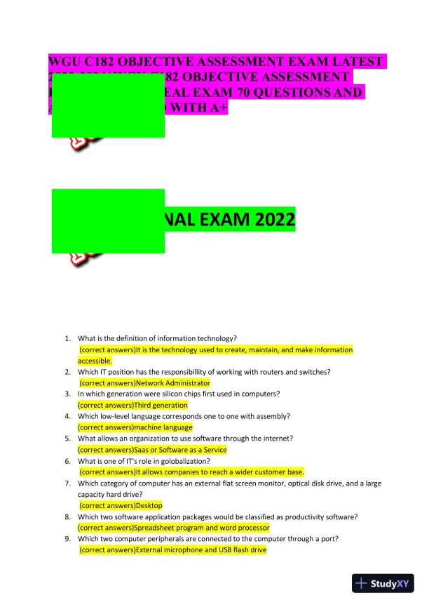 2022-2024 WGU C182 Computer Science Real Exam With Answers (70 Solved Questions) - Page 3 preview image