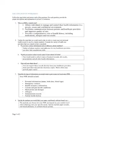 PHR Exploration Worksheet - Page 1 preview image