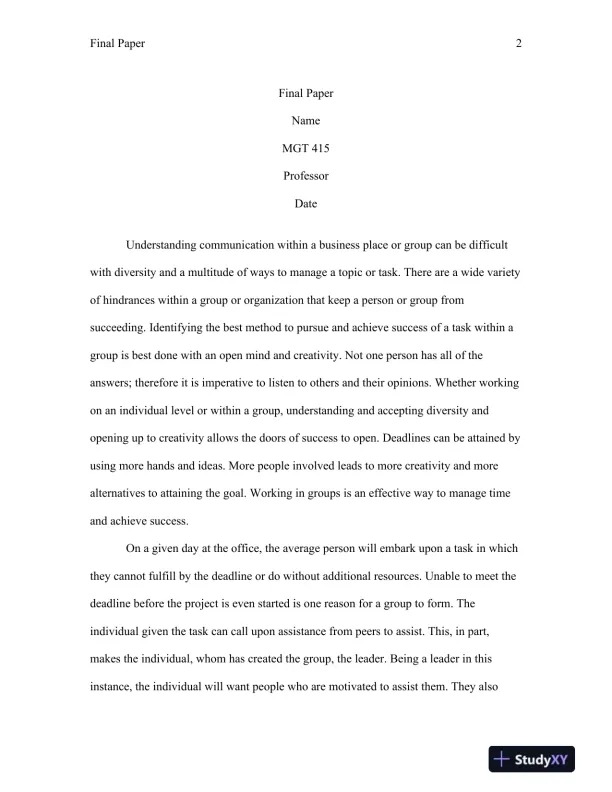MGT 415 The Dynamics of Group Work and Leadership in Achieving Organizational Success - Page 3 preview image