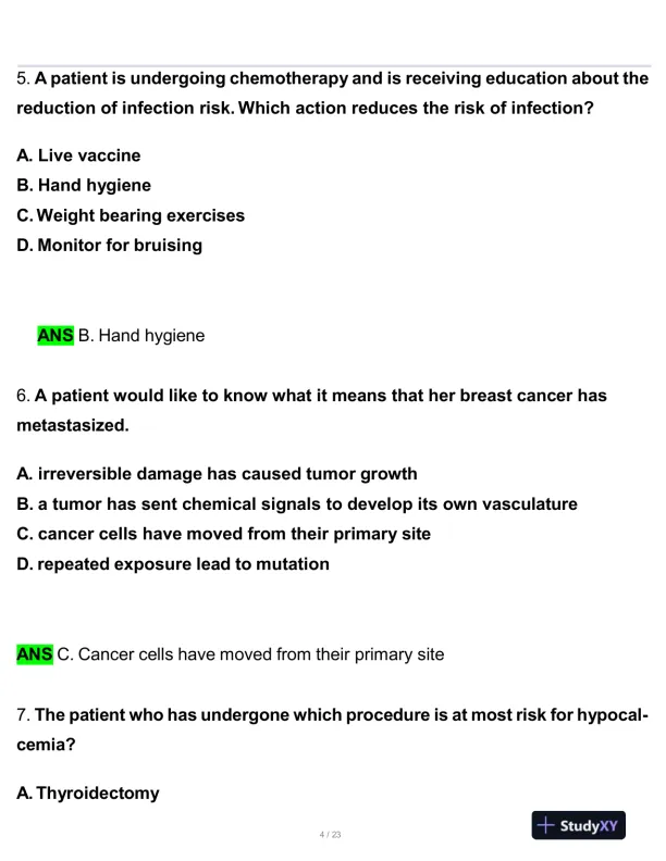Rasmussen College Medical Surgical Practice Exam With Answers (48 Solved Questions) - Page 5 preview image