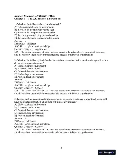 Test Bank for Business Essentials, 13th Edition - Page 1 preview image