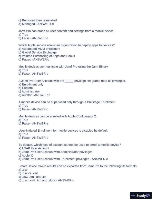 Jamf 100 Practice Test with Answers (60 Solved Questions) - Page 3 preview image