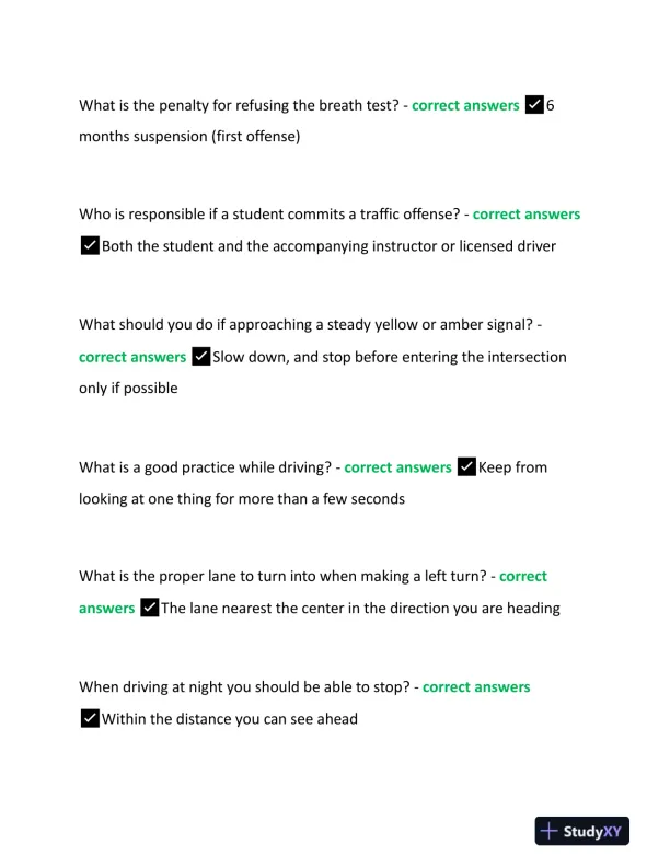 2023 NJ License DMV Permit Test With Answers (150 Solved Questions) - Page 4 preview image