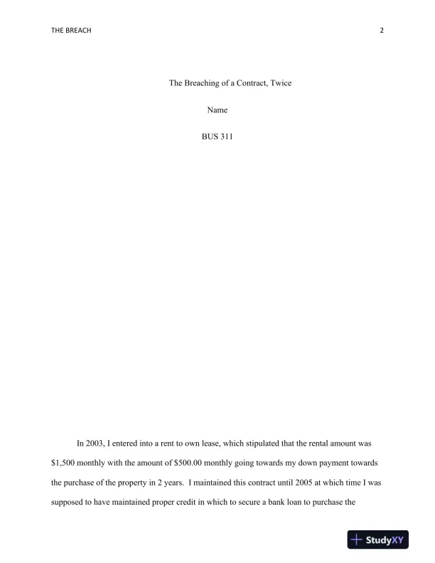 BUS 311 - The Breaching of a Contract, Twice - Page 3 preview image