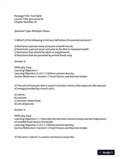 Visualizing Nutrition: Everyday Choices 3rd Edition Test Bank - Page 1 preview image