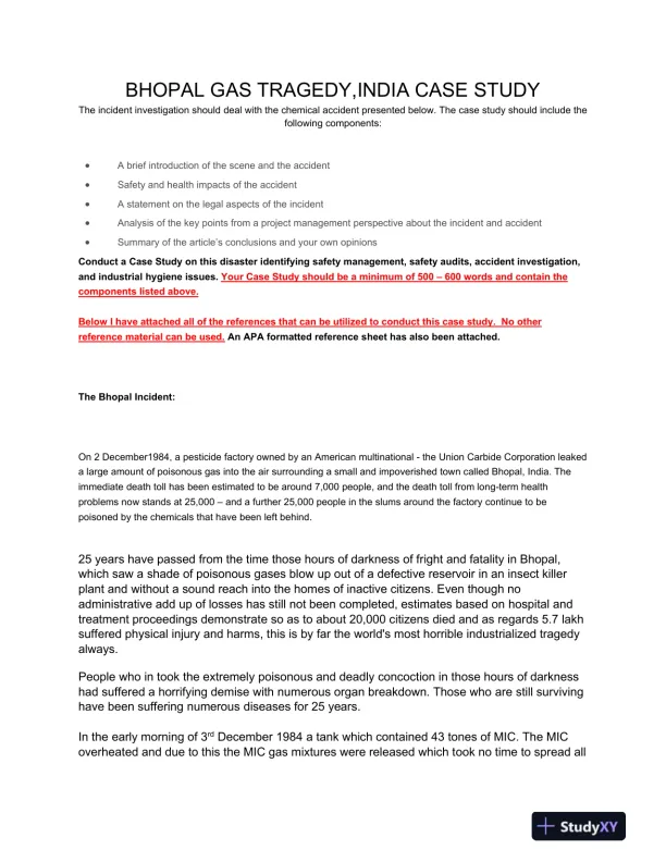 Bhopal Gas Tragedy, India Case Study - Page 1 preview image