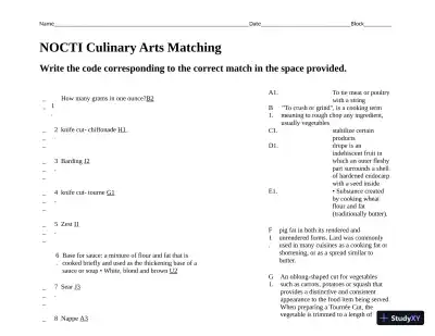 NOCTI Terminology for Culinary Arts Practice Exam with Answers (5 Solved Questions) - Page 1 preview image