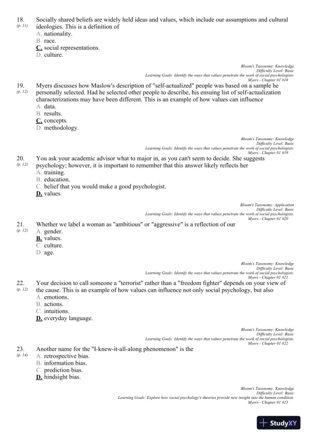 Test Bank For Social Psychology, 11th Edition - Page 19 preview image