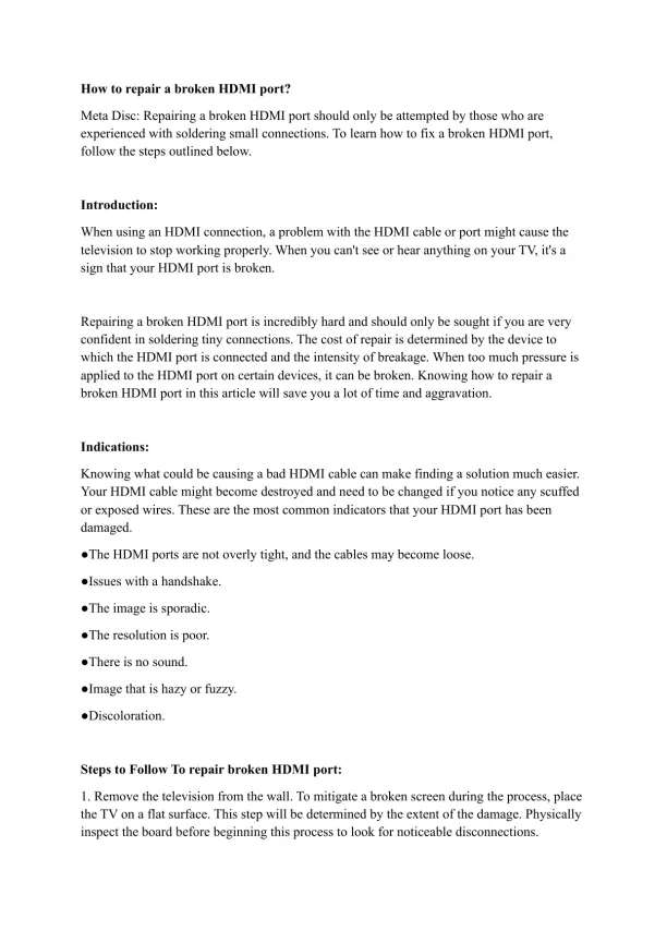 How to Repair a Broken HDMI Port-A Step-by-Step Gu - Page 1 preview image