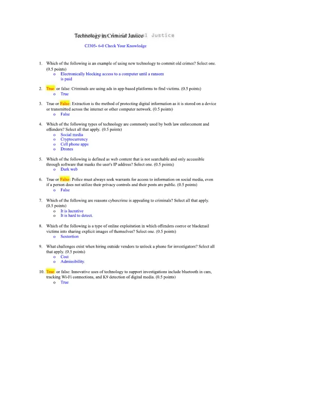 Technology in Criminal Justice CJ305-3-0 - Page 1 preview image