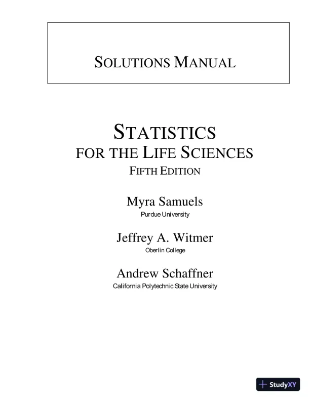 Solution Manual for Statistics for the Life Sciences, 5th Edition - Page 1 preview image
