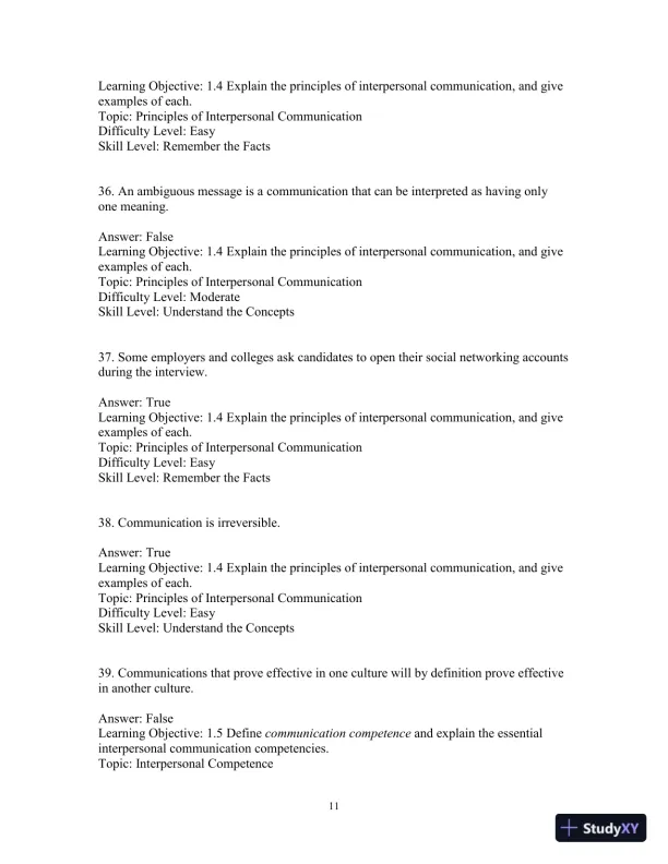 Test Bank for Interpersonal Messages , 4th Edition - Page 14 preview image