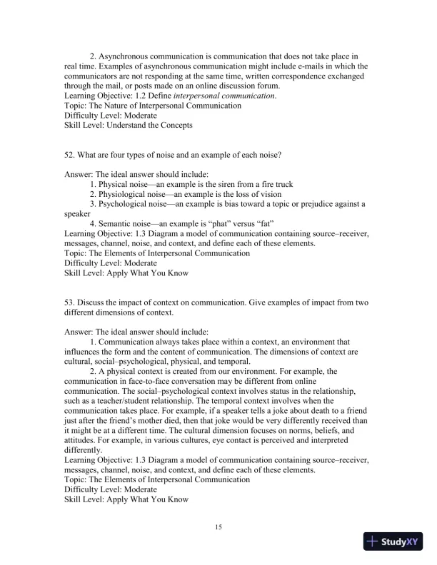 Test Bank for Interpersonal Messages , 4th Edition - Page 18 preview image