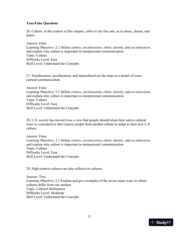 Test Bank for Interpersonal Messages , 4th Edition - Page 28 preview image