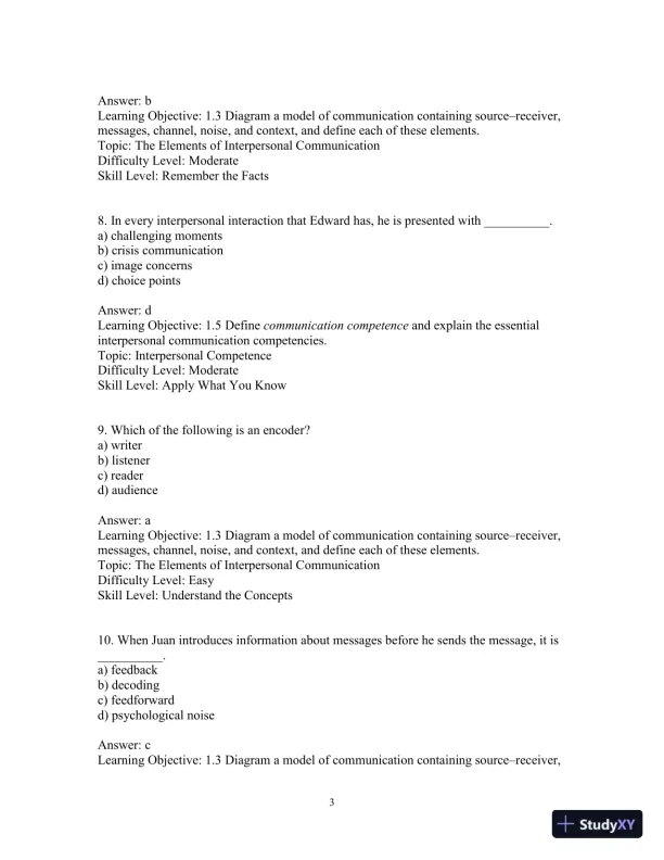 Test Bank for Interpersonal Messages , 4th Edition - Page 6 preview image