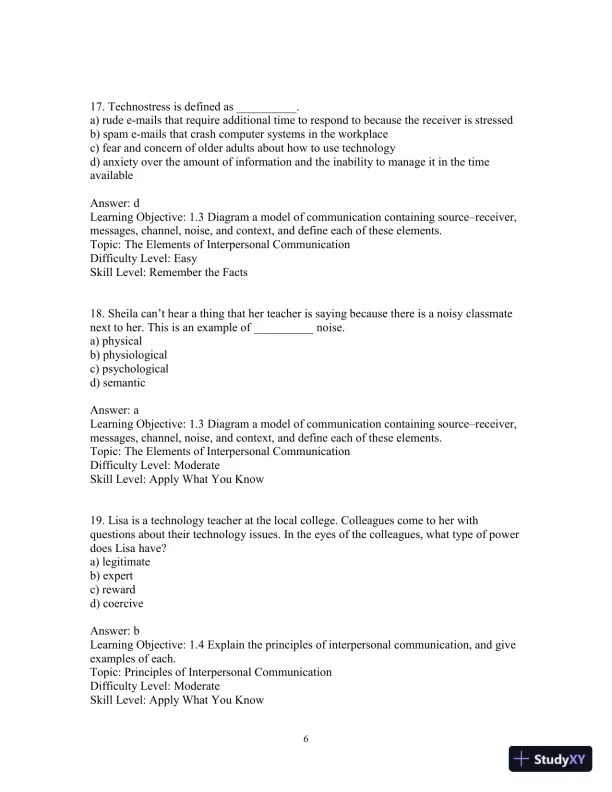 Test Bank for Interpersonal Messages , 4th Edition - Page 9 preview image