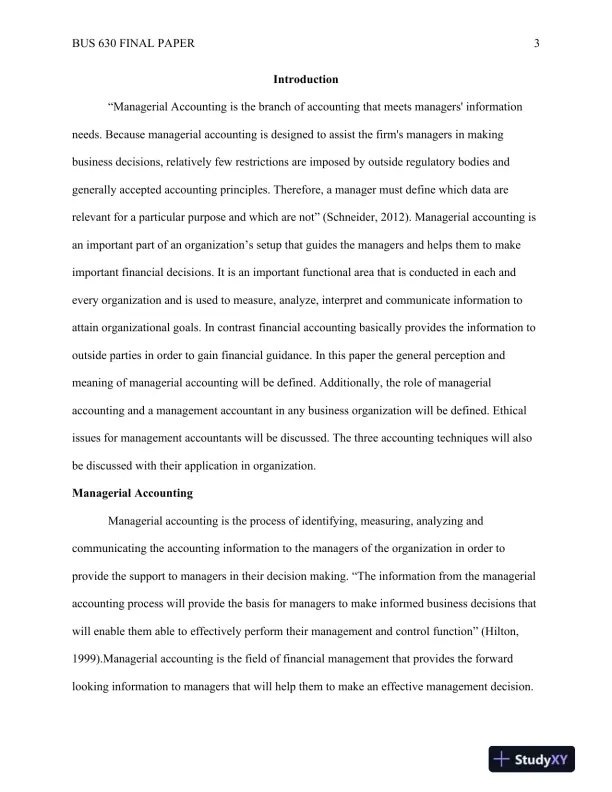 BUS 630 The Role and Techniques of Managerial Accounting in Business Decision Making - Page 4 preview image
