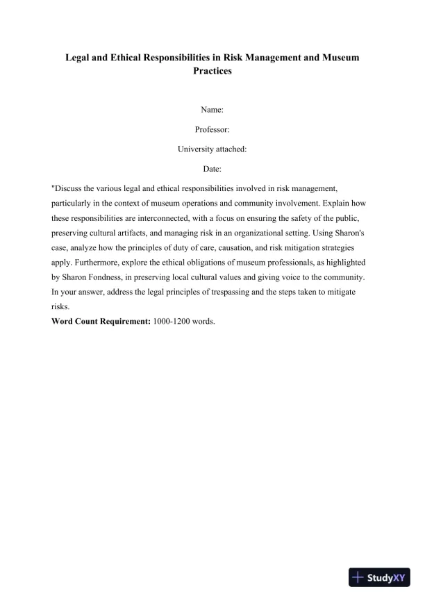 Legal and Ethical Responsibilities in Risk Management and Museum Practices - Page 1 preview image