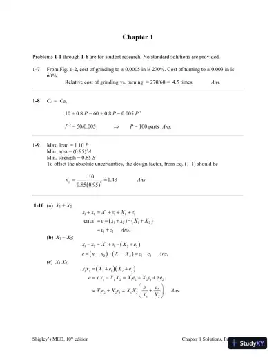 Solution Manual For Shigley's Mechanical Engineering Design, 10th Edition - Page 1 preview image