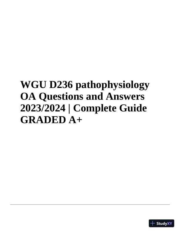 2023-2024 WGU D236 Pathophysiology Practice Exam with Answers (170 Solved Questions) - Page 1 preview image