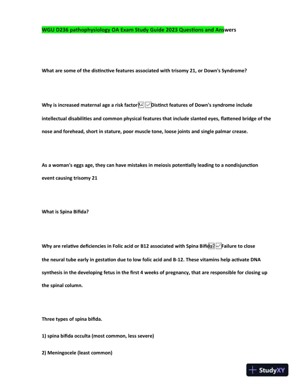 2023-2024 WGU D236 Pathophysiology Practice Exam with Answers (170 Solved Questions) - Page 14 preview image