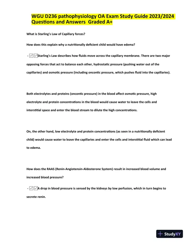 2023-2024 WGU D236 Pathophysiology Practice Exam with Answers (170 Solved Questions) - Page 3 preview image