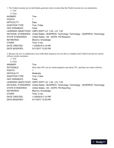South-Western Federal Taxation 2018: Comprehensive 41st Edition Test Bank - Page 1 preview image